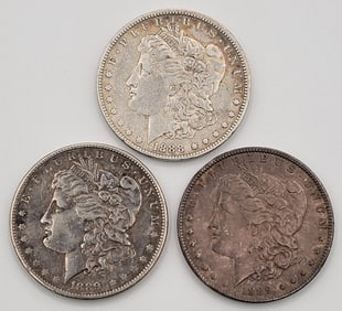 (3) 1888 & 1889 United States Morgan Silver Dollars