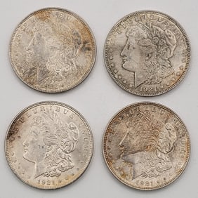 (4) 1921 United States Morgan Silver Dollars