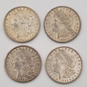 (4) 1921-D United States Morgan Silver Dollars