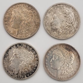 (4) 1921 S & D United States Morgan Silver Dollars