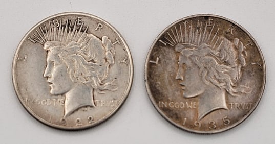 1922-S & 1935-S United States Peace Silver Dollars