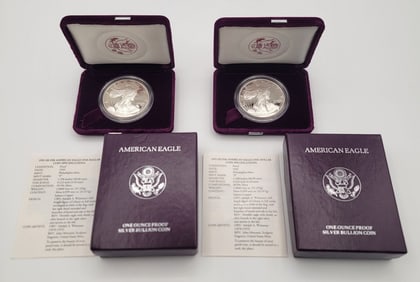 (2) 1993-P American Silver Eagle Proof Coins