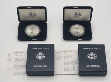 (2) 1999-P American Silver Eagle Proof Coins