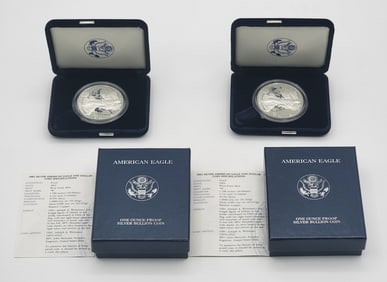 (2) 2002-W American Silver Eagle Proof Coins