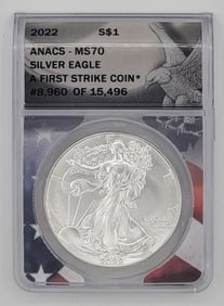 2022 American Silver Eagle Coin ANACS MS 70 First Strike