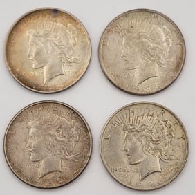 (4) Mixed Date United States Peace Silver Dollars