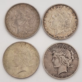 (4) Mixed Date United States Morgan & Peace Silver Dollars