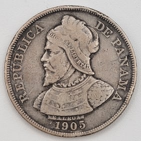 1905 Panama 50 Centesimos Silver Coin