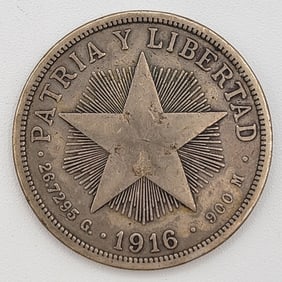 1916 Cuba One Peso Silver Coin