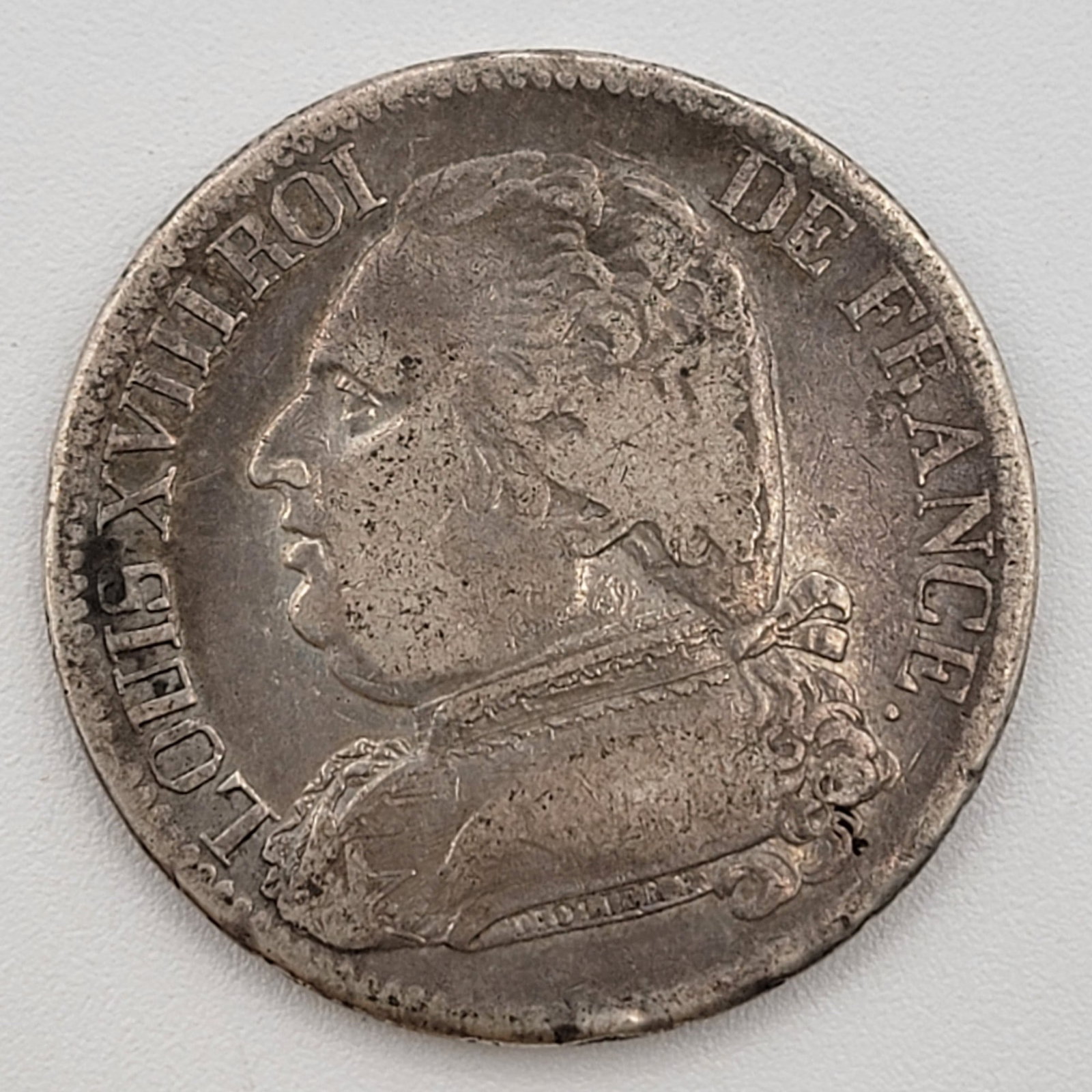 France 1815-I 5 Francs Silver Coin: France 1815-I 5 Francs Silver Coin. Nice circulated coin featuring Louis XVIII. 90% silver.