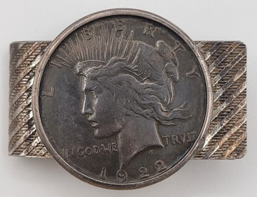 1922 Silver Peace Dollar In A Sterling Silver Money Clip