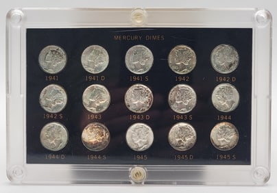 15 Pc. "U.S. WWII 1941-45" Uncirculated Mercury Silver Dime Set