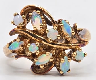 Ladies 10K Yellow Gold Opal Cocktail Ring