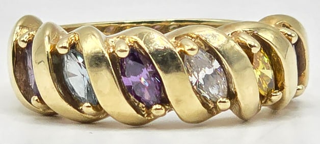 Ladies 10K Yellow Gold Multi-Gemstone Cocktail Ring