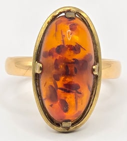 Vintage 14K Yellow Gold Amber Cocktail Ring
