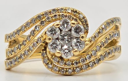 Ladies Effy 14K Yellow Gold Diamond Swirl Cluster Ring