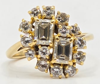 Vintage Ladies 14K Yellow Gold Diamond Cocktail Ring