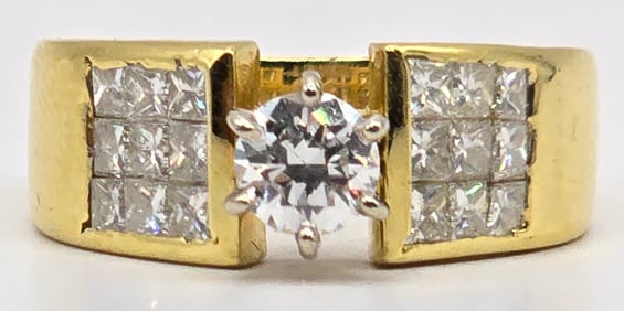 Ladies 18K Yellow Gold .50 Carat With Princess Cut Diamond Dinner Ring