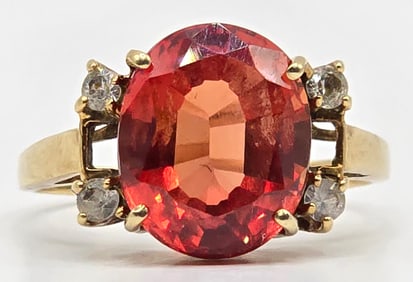 Ladies 10K Yellow Gold Orange & White Sapphire Cocktail Ring
