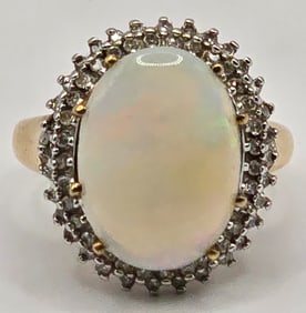 10K Yellow Gold Opal & Diamond Cocktail Ring