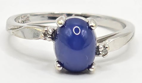Ladies 14K White Gold Blue Star Sapphire & Diamond Ring
