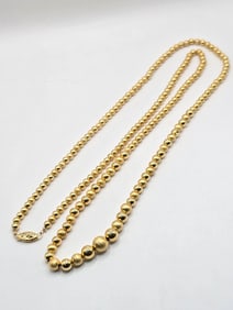 14K Yellow Gold Graduated Hollow Bead Necklace