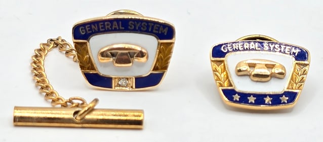 Pair Of 10K Yellow Gold General Telephone Service Pins
