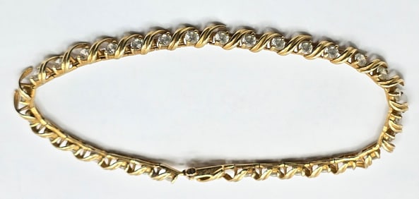 Ladies 10K Yellow Gold White Sapphire Tennis Bracelet