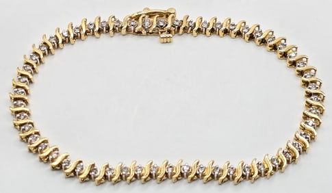 Ladies 14K Yellow Gold Diamond Tennis Bracelet