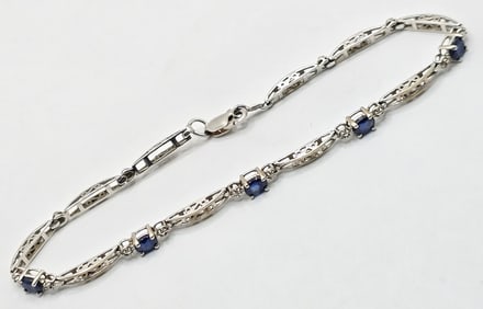 Ladies 10K White Gold Blue Sapphire Bracelet
