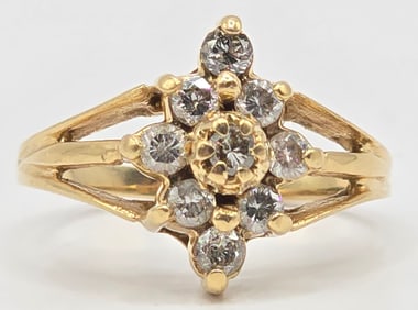 Ladies 14K Yellow Gold Round Diamond Cluster Ring