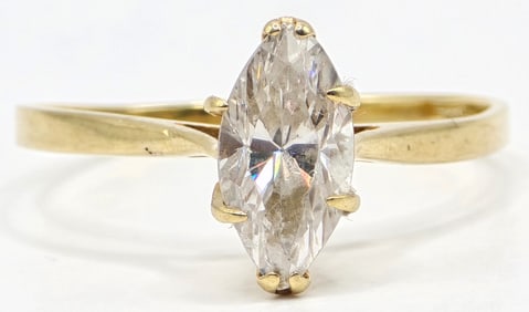 Ladies 14K Yellow Gold White Sapphire Marquise Solitaire Ring