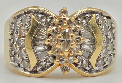Ladies 14K Yellow Gold Diamond Cluster Statement Ring