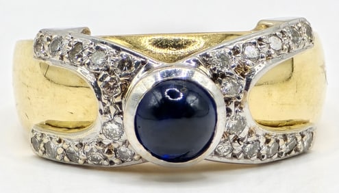 Ladies 14K Yellow & White Gold Blue Sapphire & Diamond Dinner Ring