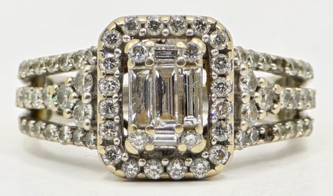 Ladies 14K White Gold Diamond Cluster Statement Ring