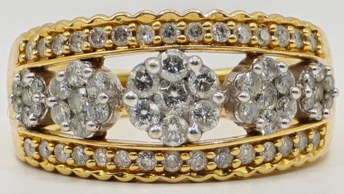 Ladies 14K Yellow Gold Diamond Cluster Flower Ring