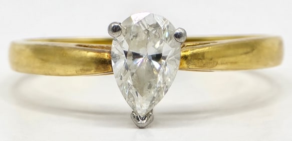 Ladies 18K Yellow Gold Pear Shaped Diamond Solitaire Ring