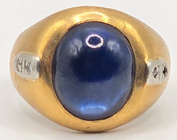Vintage 10K Yellow Gold Blue Sapphire & Diamond Ring