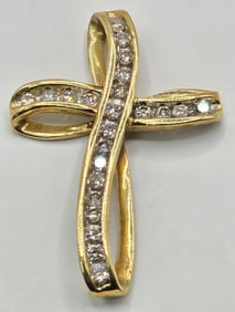 10K Yellow Gold Diamond Cross Pendant