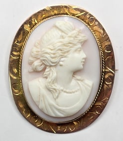 Antique 10K Yellow Gold Shell Cameo Pin/Pendant