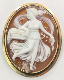 Vintage 14K Yellow Gold Shell Cameo Pin/Pendant