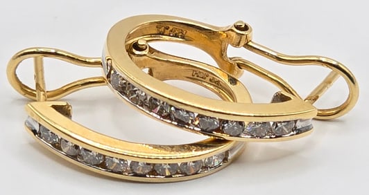 Ladies 14K Yellow Gold Diamond Hoop Earrings