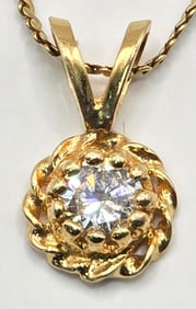 Ladies 14K Yellow Gold .50 Carat Diamond Pendant And Chain