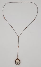 Antique 10K Multi-Color Gold Diamond Cameo With Gold Filled Chain