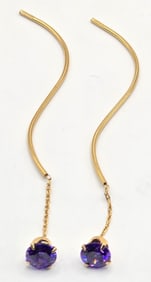 Ladies 14K Gold Purple Sapphire Dangle Earrings