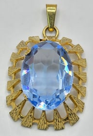 Vintage 8K Yellow Gold Blue Glass Pendant