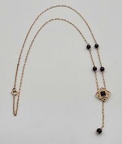 Ladies Vintage 14K Yellow Gold Garnet Necklace