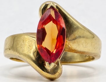 Ladies 10K Yellow Gold Orange Sapphire Ring