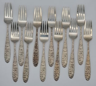 Scarce 12 Pc. Manchester "Southern Rose" Solid Youth Tea Forks