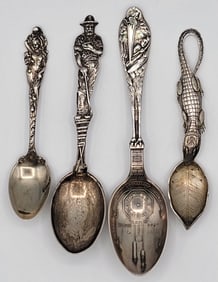 (4) Antique Figural Sterling Silver Souvenir Spoons